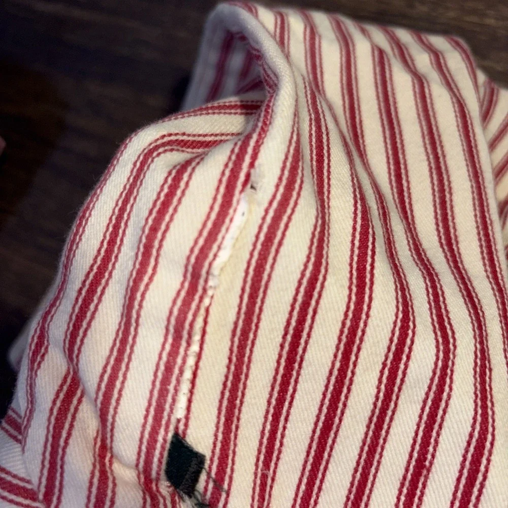 2 Lauren Ralph Lauren Throw Pillow Button Cover Red Cream Striped 18x18 Square